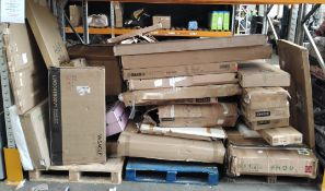 A large quantity over three pallets of assorted furniture and household flatpack items. (pallets not