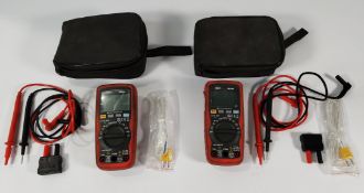 Two pre-owned Sealey TM103 professional auto ranging digital multi-meters, soft pouch and probes.