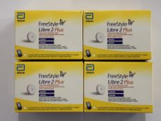 Four as new FreeStyle Libre 2 Plus Flash Glucose Monitoring Systems (EXP: 2025-11-30).
