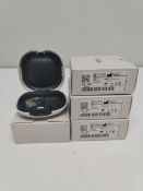 Four as new Oticon Engage BTE hearing aids in beige, white case.