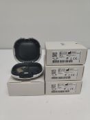 Four as new Oticon Engage BTE hearing aids in beige, in a white case.