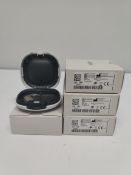 Four as new Oticon Engage BTE hearing aids in beige, in a white case.