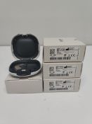 Four as new Oticon Engage BTE hearing aids in beige, in a white case.