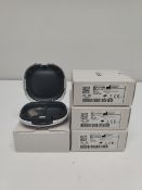 Four as new Oticon Engage BTE hearing aids in beige, in a white case.