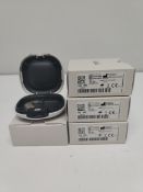 Four as new Oticon Engage BTE hearing aids in beige, in a white case.