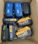 Eight pre-owned power tool batteries to include Dewalt 18v XR, Draper Expert 18v.