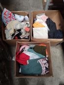 Three boxes of assorted as new clothing with tags to include Zara, New Balance and related.