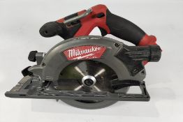 A pre-owned Milwaukee M18 18V FUEL 165mm circular saw, body and blade only (CCS55) (over 18s only).