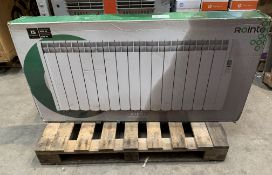 A Rointe Kyros 1600W electric radiator with smart timer, white, outer packaging marked, sealed in bo