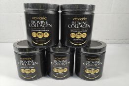 Five as new sealed Vavaric Collagen unflavoured 500g tubs (best before 12/2028).