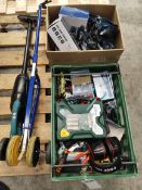 A quantity of assorted tools and related to include Bosh 70pc drill bits cased, bike tools, digital
