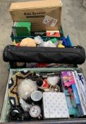Three crates of as new miscellaneous items to include child's scooter, Spode x Kit Kemp snow globe a