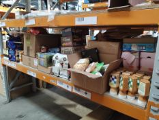 Assorted food and beverage related items on one shelf.