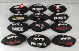 Twelve as new Wilson soft touch black mini American footballs.