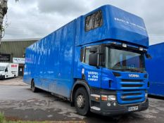A 2008 Scania 2-axle HGV rigid body box van, 18000kg gross, 8970cc, diesel, VRN: RX08 DZP