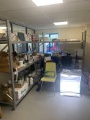 The contents of room to include shelves, chairs, contents of shelves and other items.