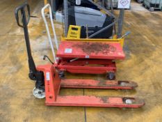 A BS80D hydraulic scissor lift table and a Chadwick pump truck.