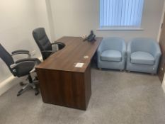 The contents of room to include office chairs, lounge chairs, an office desk, drawers and cupboard.