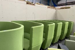 Six tub chairs in green fabric.