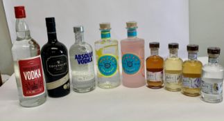 A Cotswolds dry gin 700ml, two Malfy gins, pink grapefruit/con limone (Italy) 2 x 700ml, Absolut vod