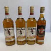 Three Captain Morgan Original Spiced Gold rum 3 x 1Ltr and a Havana Club Anejo Especial Cuban rum 70