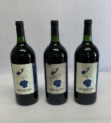 Three Abracada Brin red wine 3 x 1.5L (outer labels slightly distressed).