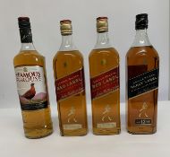 Two Johnnie Walker Red Label blended Scotch whisky 2 x 1L, Johnnie Walker Black Label blended Scotch