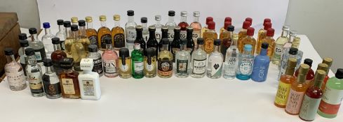 Fifty assorted miniatures to include rum, gin, whisky, liqueurs and six miniature cocktail mixers.