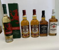 Penderyn Celt single malt whisky 700ml, two Chivas Regal 12yr blended scotch whisky 2 x 1ltr, Jack D