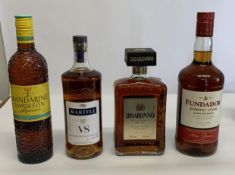 Martell Vs Cognac 700ml, Disaronno Originale Italian liqueur 700ml, Fundador Sherry Cask fine brandy