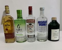 Absolut vodka 1L, Smirnoff vodka 700ml, Jose Cuervo tequila 1000ml, Menauo gin 750ml and Floralson g