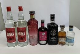 Two by Amazon vodkas 2 x 1L, Mermaid pink gin 750ml, Ciroc Cosmopolitan cocktail 500ml, Olmeca dark