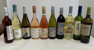Ten assorted red/white/rose wines to include Sincronia 2023 rose, 750ml, Jam shed Shiraz/Chardonnay