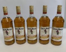 Five Captain Morgan Original Spiced Gold rum 5 x 1Ltr.