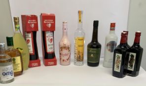 Twelve bottles of mixed spirits to include Baileys strawberries and cream 700ml, Bottega lemon Cino