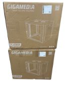Two as new Gigamedia 19'' Wall Mount Cabinets With Sides Access Flatbox 6U 600mm W (M/N: GGM COF6U5F