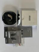 An Oticon Engage BTE Hearing Aid in Beige and White Case.