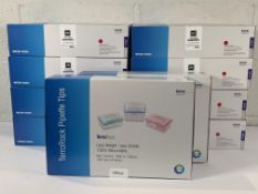 Ten boxes of as new Mettler Toledo Rainin TerraRack Pipette Tips, Max Volume: 1200 ul, 768 Tips in 8