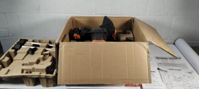 An Evolution R210 sms+ pro multi-material 210mm sliding mitre saw 240V.