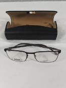 As new Boss 1637 rectangle glasses frames (56-19-150), black, with case.