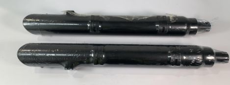 A set of Tab Performance motorbike exhausts black, length 87cm approx, unknown fitment (slight marks