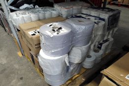 A quantity of assorted blue roll, toilet roll and related.