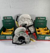 Three as new Strainrite 3:1 geared reels together with fifteen Strainrite electric fence bungee gate
