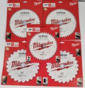 Five assorted as new Milwaukee circular blades - wood cutting discs.