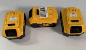 Three pre-owned 2023 DeWalt XR 18v 5.0AH power tool batteries.