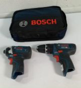 A pre-owned Bosch Professional GSB 12v-15 drill and Bosch Professional GDR 12v-105 body only.