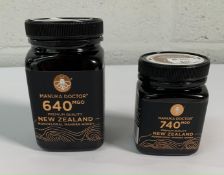 Two jars of Manuka Doctor Premium Quality Monofloral Manuka honey to include 640MGO 500g and 740MGO