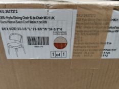 A boxed as new Hyde deco weave sand cool walnut dining chair.