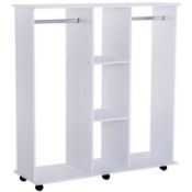 A HOMCOM portable double open wardrobe with hanging rails & storage shelves in white (REF: 831-190).