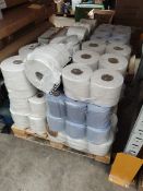 A large quantity of white roll, blue roll and toilet rolls.
